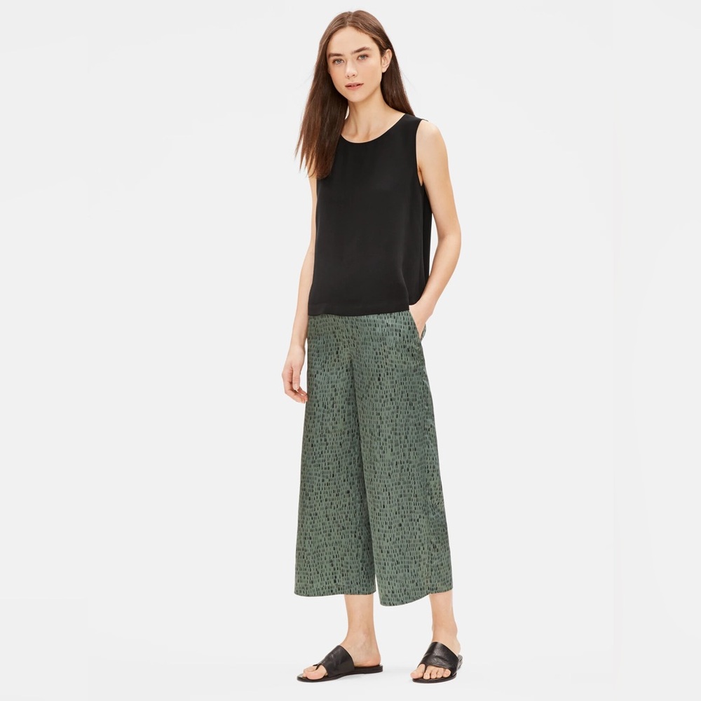 Eileen Fisher Silk Organic Cotton Dash Wide Leg Pant  in Green M